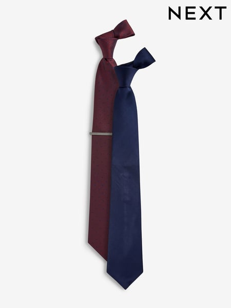 Navy Blue/Burgundy Red Textured Ties And Tie Clips 2 Pack (556823) | € 23