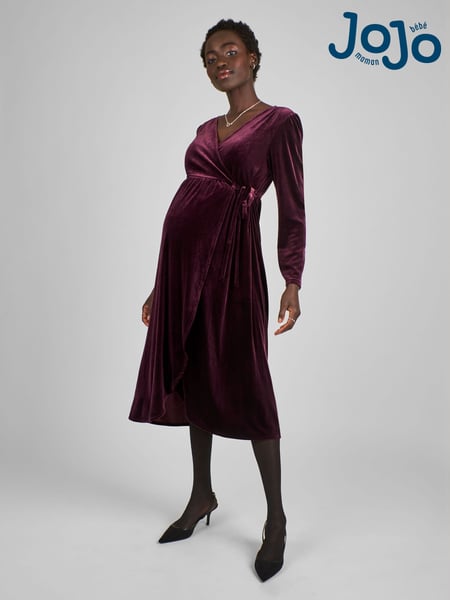 JoJo Maman Bébé Wine Red Velvet V-Neck Maternity & Nursing Wrap Dress (557170) | € 105