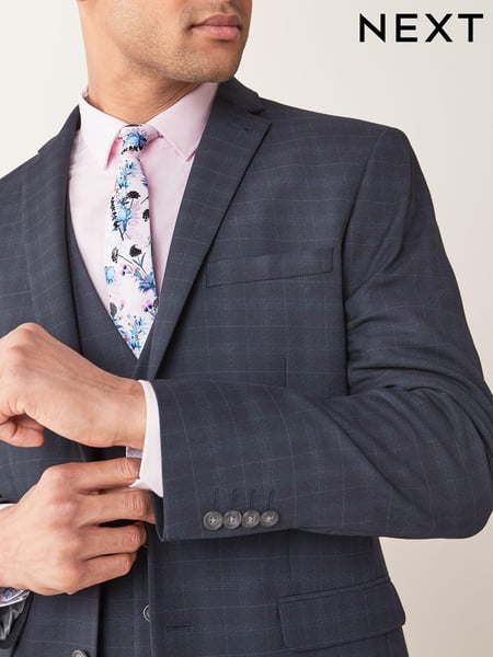 Navy Blue Tailored Check Suit Jacket (558293) | € 29