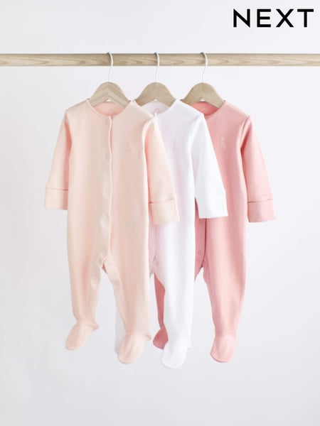 Pink/White 3 Pack 100% Cotton Baby Sleepsuits (0-2yrs) (559624) | € 17 - € 20