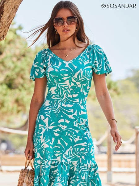 Sosandar Green Fit and Flare Ruffle Neck Dress (561086) | € 58