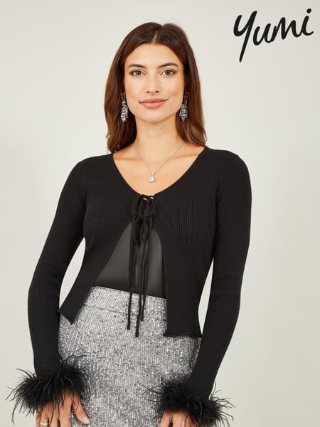 Yumi Black Ribbed Bolero With Feather Cuffs (562130) | € 62