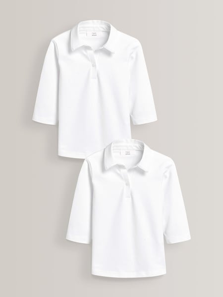 White Cotton Stretch 3/4 Sleeve School Jersey Blouses 2 Pack (3-16yrs) (563272) | € 13 - € 26