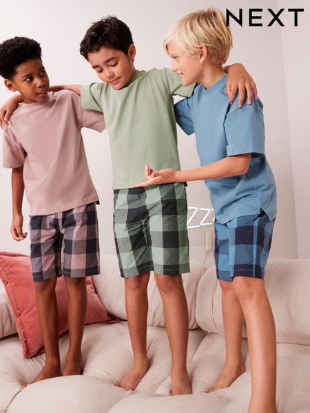 Khaki/Lilac Woven Check Short Pyjamas 3 Pack (3-16yrs) (569195) | € 40 - € 50
