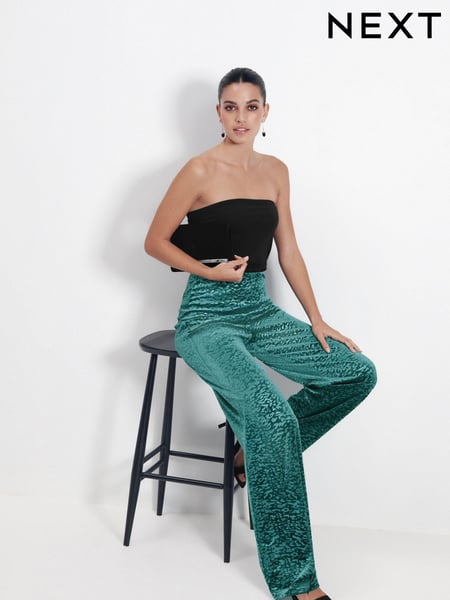 Teal Blue Velvet Wide Leg Trousers (569811) | € 11