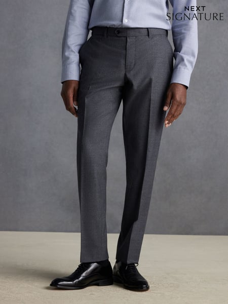 Grey Regular Fit Signature 100% Wool Trousers With Motion Flex Waistband (573168) | € 103