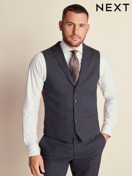 Navy Blue Regular Fit Herringbone Suit Waistcoat (575175) | € 67