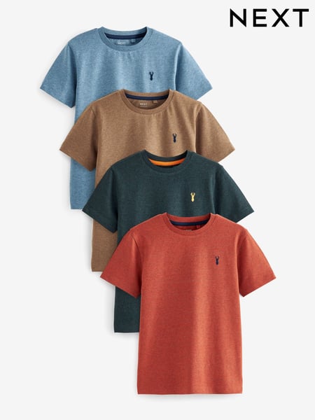 Orange/Green/Blue Textured Short Sleeve Stag Embroidered T-Shirts 4 Pack (3-16yrs) (578244) | € 28 - € 37