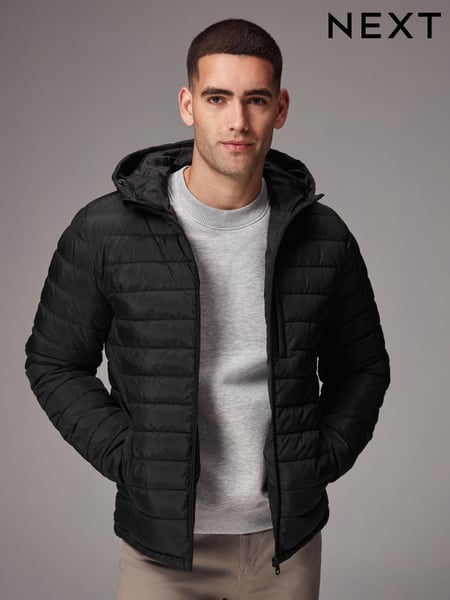 Black Shower Resistant Lightweight Hooded Puffer Coat Jacket (578644) | € 67