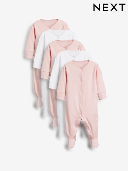 Pink/White 5 Pack 100% Cotton Baby Sleepsuits (0-2yrs) (581066) | € 26 - € 28