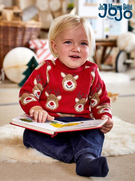JoJo Maman Bébé Red Kids' Reindeer Jumper (581192) | € 46
