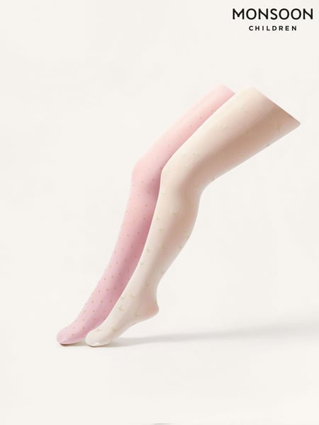Monsoon Pink Glittery Print Tights 2 Pack (581618) | € 25 - € 27
