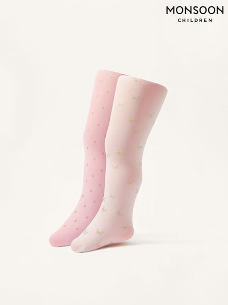 Monsoon Pink Baby Glittery Print Tights 2 Pack (581817) | € 20