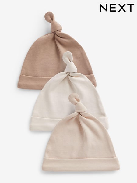 Neutral 3 Pack 100% Cotton Tie Top Baby Hats (0-12mths) (582086) | € 6