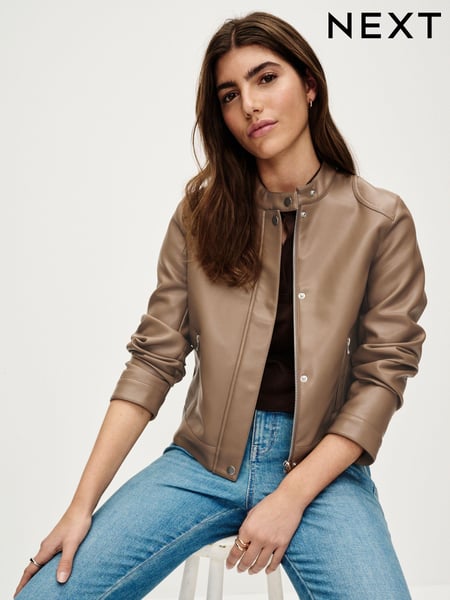 Toffee Brown Centre Front Faux Leather Jacket (583611) | € 42