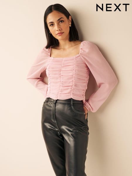 Pink Ruched Long Sleeve Georgette Top (594931) | € 9
