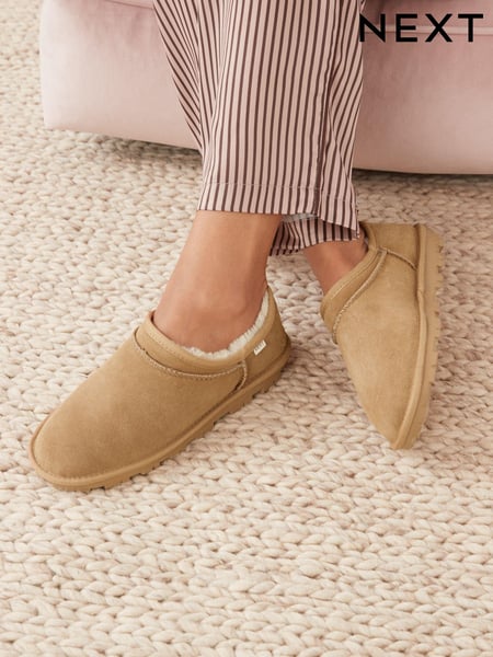 Kastanienbraun - Suede Faux Fur Lined Shoot Slippers (595063) | 42 €