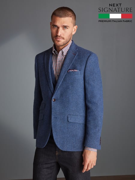 Blue Slim Fit Nova Fides Signature Herringbone Wool Blazer (596442) | € 100