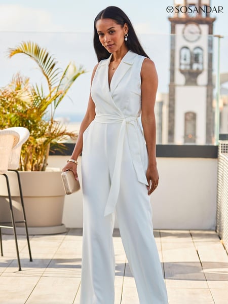 Sosandar Cream Wide Leg Halterneck Tailored Jumpsuit (597105) | € 66