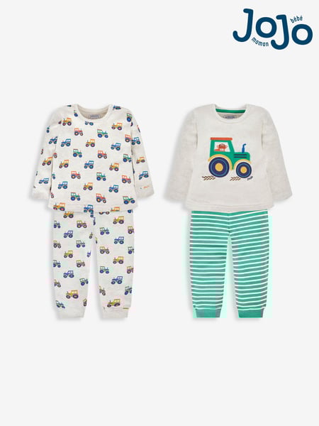 JoJo Maman Bébé Natural Boys' 2-Pack Tractor Jersey Pyjamas (603537) | € 47