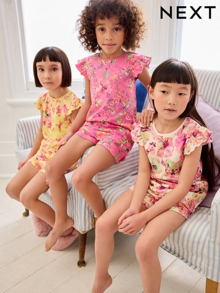Pink/ Yellow Floral Short Pyjamas 3 Pack (9mths-12yrs) (604291) | € 30 - € 45
