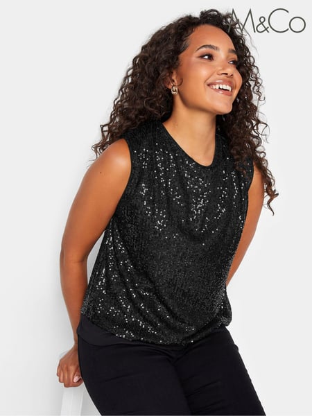 M&Co Black Sequin Tie Back Top (605088) | € 20