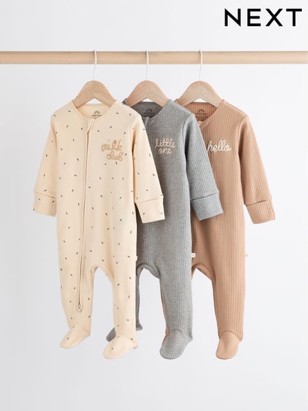 Neutral Milk Club Baby Two Way Zip 100% Cotton Sleepsuits 3 Pack (0mths-2yrs) (606563) | € 27 - € 30
