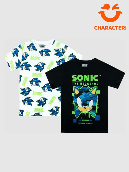 Character BlackWhite 100% Cotton Sonic Short Sleeve T-Shirt 2 Multipack (607451) | € 33