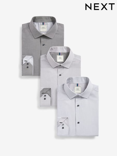Grey Slim Fit Single Cuff Easy Care Shirts 3 Pack (609915) | € 20