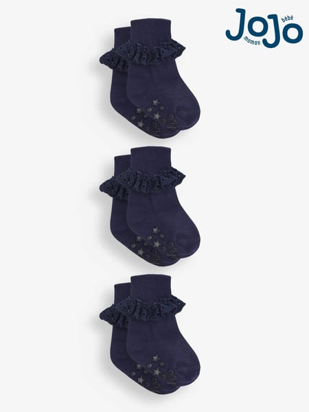 JoJo Maman Bébé Navy Blue 3-Pack Frilly Socks (615195) | € 15