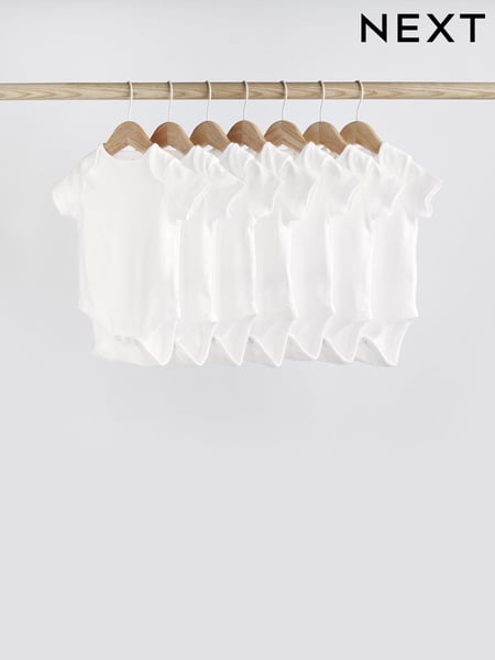 White Essential 7 Pack Baby Short Sleeve Bodysuits (615805) | € 16 - € 18