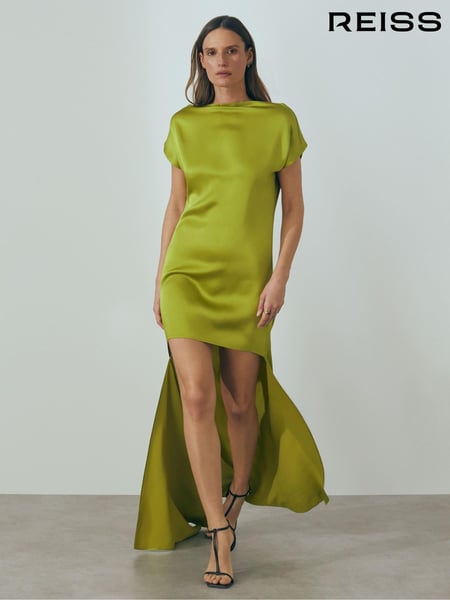 Reiss Green Eloise Italian Satin High-Low Mini Dress (616372) | € 756