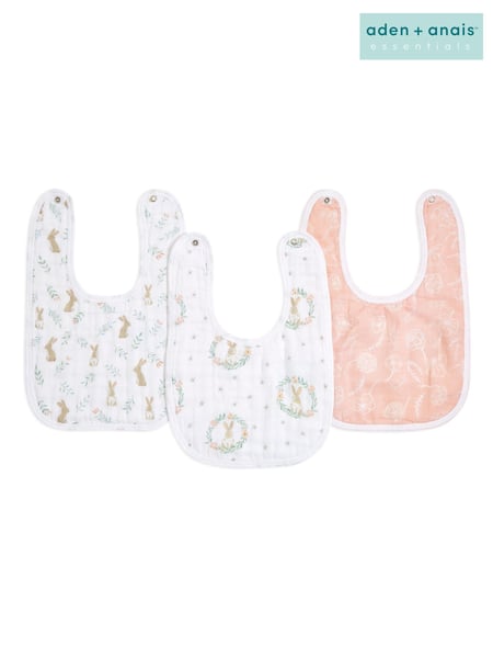 aden + anais Pink Essentials 100% Cotton Muslin Snap Bunnies Bibs 3 Pack (616441) | € 20