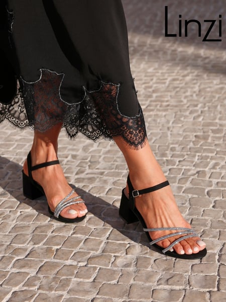 Linzi Black Carnation Heeled Sandals With Embellished Upper (616649) | € 56