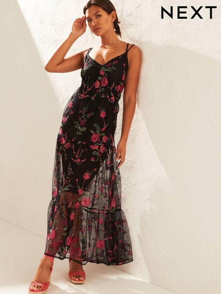 Black Floral Sheer Embroidered Maxi Dress (617522) | € 47