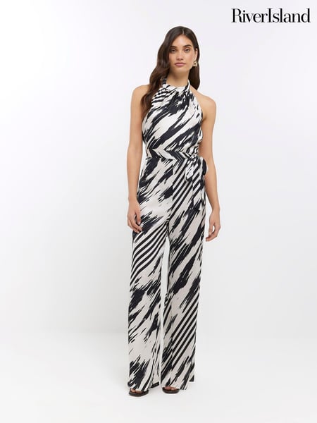 River Island Black Striped Halter Neck Jumpsuit (617847) | € 18