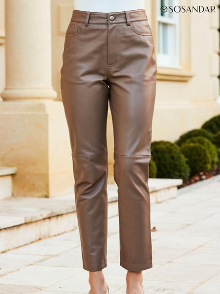 Sosandar Taupe Leather Straight Leg Trousers (620526) | € 279