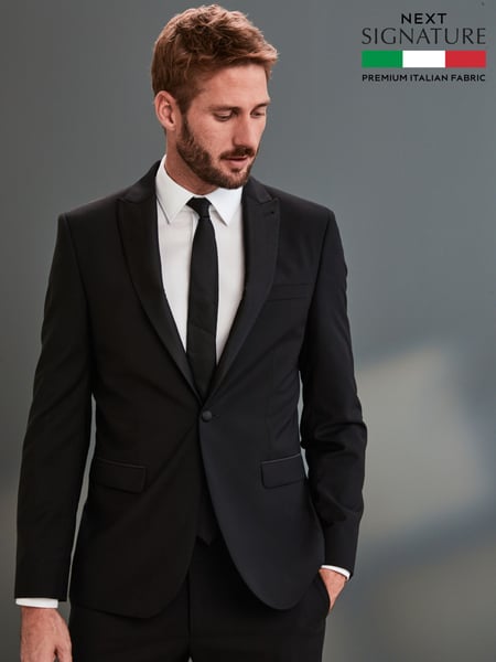 Black Slim Fit Signature Tollegno Italian Wool Suit Jacket (621652) | € 194