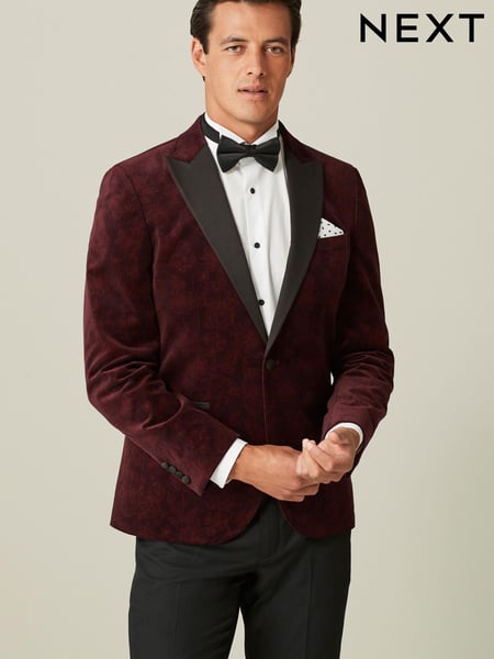 Burgundy Red Floral Slim Printed Velvet Jacket (625323) | € 29