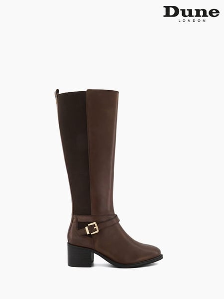 Dune London Brown Tildy Strap Detail High Leg Long Boots (625484) | € 109
