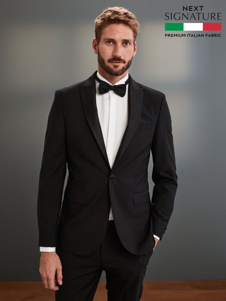 Black Regular Fit Signature Tollegno Italian Wool Suit Jacket (627774) | € 194