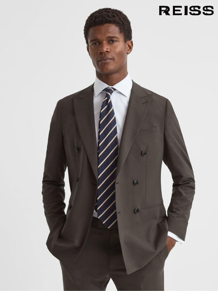 Reiss Chocolate Roll Slim Fit Wool Blend Double Breasted Blazer (629420) | € 512