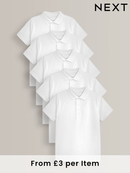 White Cotton School Short Sleeve 100% Cotton Polo Shirts 5 Pack (3-16yrs) (631025) | € 21 - € 38