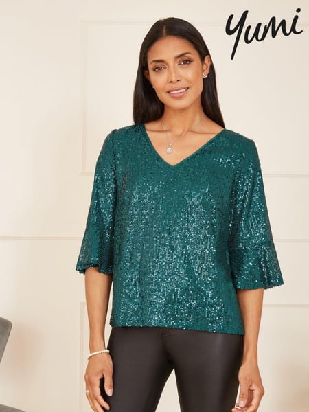 Yumi Green Sequin Top With Fluted Sleeve (631433) | € 62