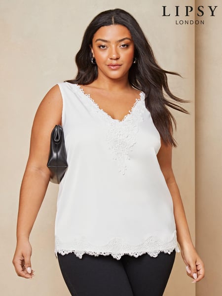 Lipsy White Curve Lace Trim V Neck Vest (633510) | € 10