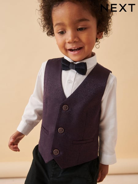 Plum Purple Waistcoat, Shirt & Bowtie Set (3mths-9yrs) (633630) | € 18 - € 20