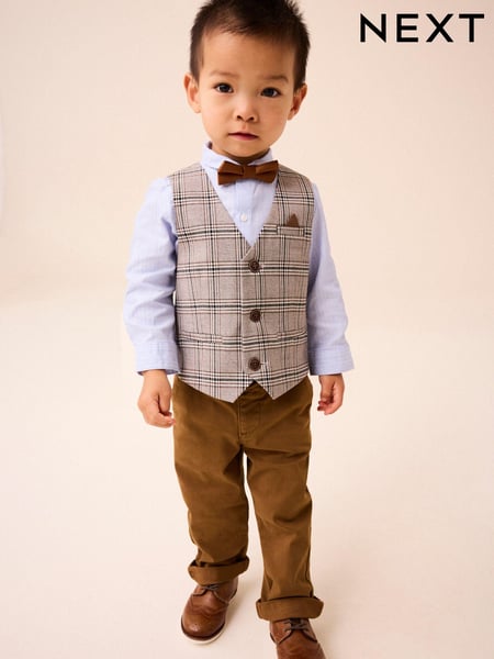 Neutral Check Waistcoat, Shirt, Trousers & Bow Tie Set (3mths-9yrs) (633724) | € 61 - € 69