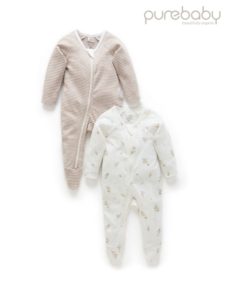 Purebaby Cream 100% Cotton Zip Baby Sleepsuits 2 Pack (633847) | € 44