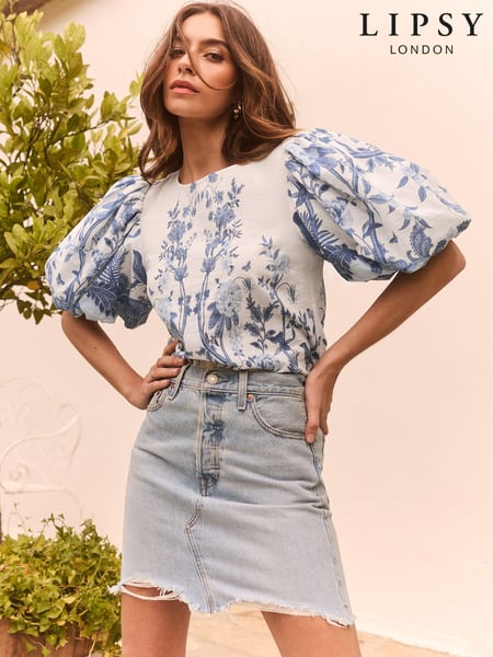 Lipsy Blue Puff Sleeve Linen Blouse (634505) | € 52