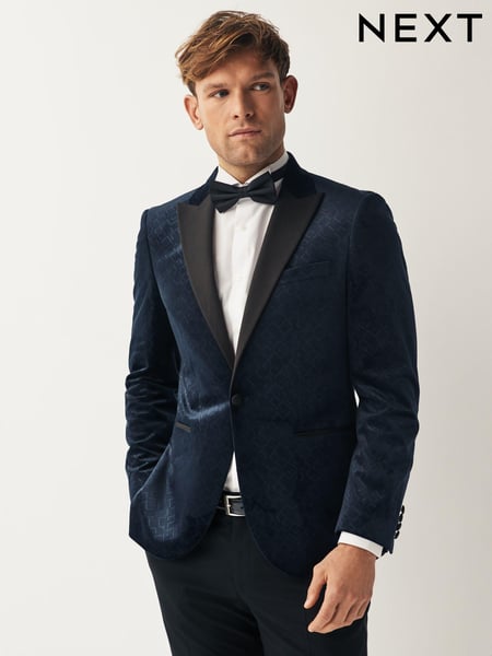 Navy Blue Slim Fit Patterned Velvet Blazer (635402) | € 66